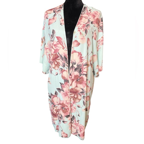 I Joah Sweaters - I Joah Pale Blue & Pink Floral Kimono/Cover Up/Cardigan